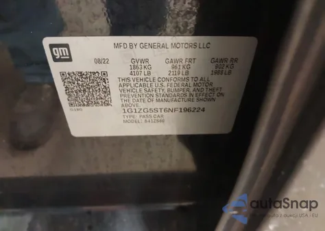 2022 Chevrolet Malibu Fwd Rs from USA, damaged, VIN 1G1ZG5ST6NF196224